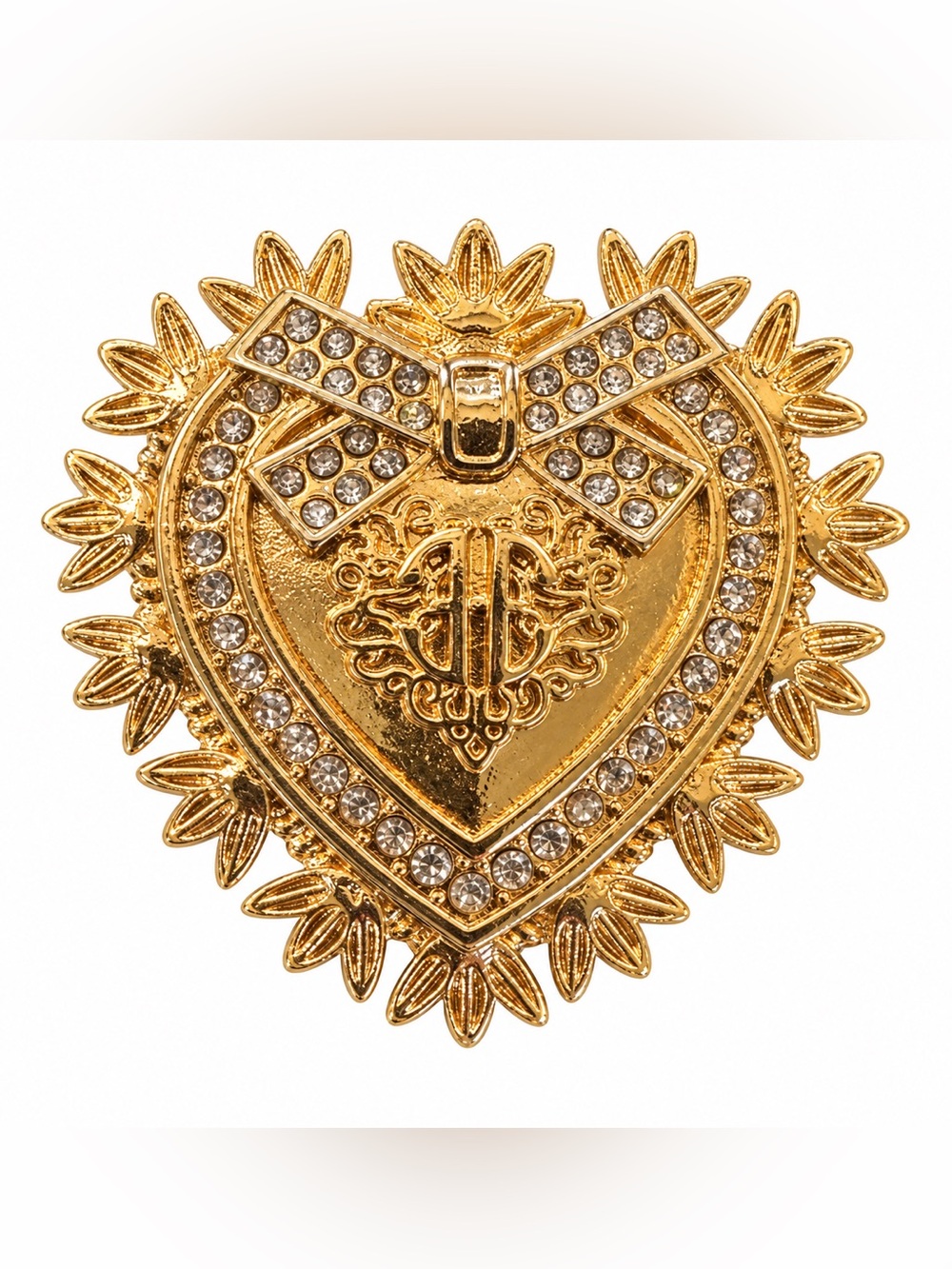 Brand New Gold Tone Heart Rhinestone Brooch Statement Pin